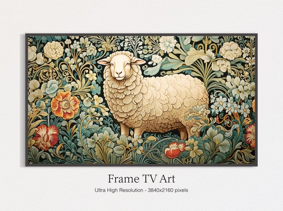 Samsung Frame TV Art, Vintage Frame Tv Art, Sheep Arts, Sheep in Garden Painting, Farm Animal Painting, Neutral Painting, Farmhouse decor
