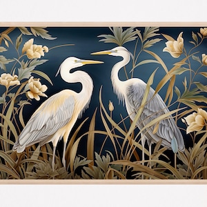 Blue Heron Art, Great Blue Heron Print, Dark Wall Art, William Morris Print, Great Wedding Gift, Mom gift, Large Bird Picture