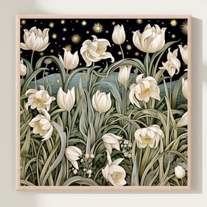Tulips Art Print, Dark Wall Art, Royalcore Poster, Flowers Lover Gift, William Morris Inspired Square Floral Print, Home Decor Gift Art
