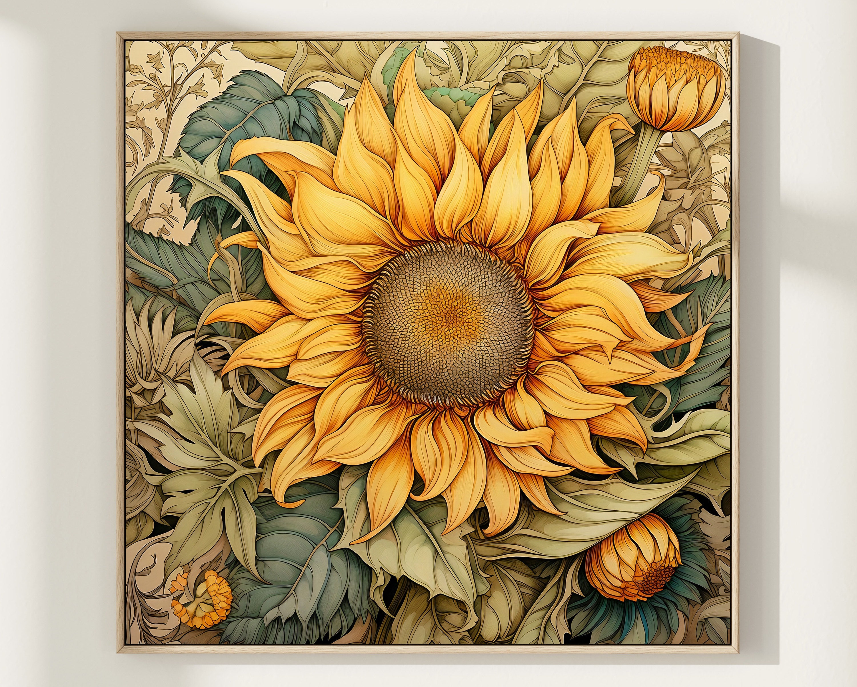 Sunflower Painting Digital Print, Square Wall Art, Yellow Bright Colors Floral Art, Wild Flowers Wall Art, Floral Art Print