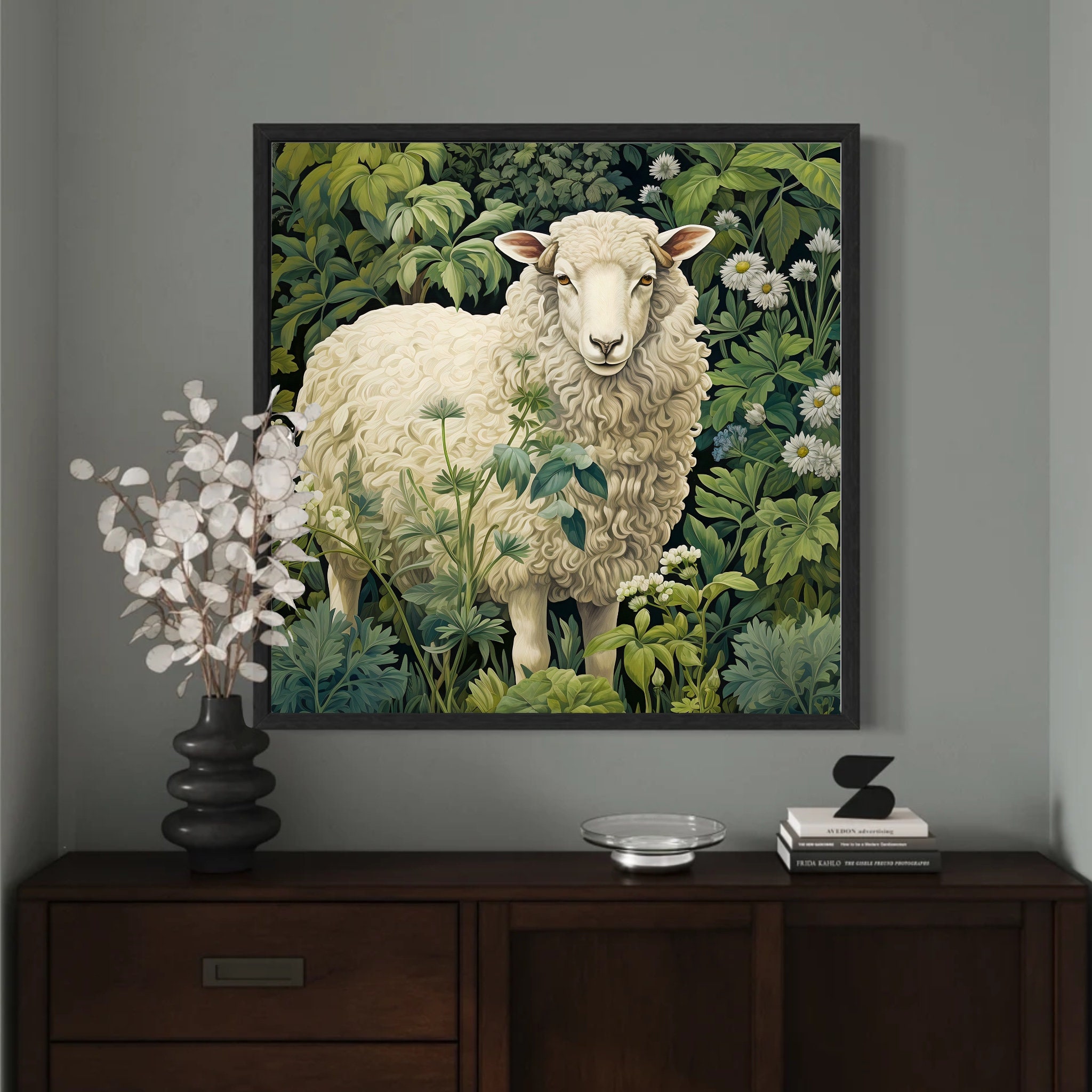 Sheep in Garden Printable Painting Vintage Sheep Painting Print Digital ...