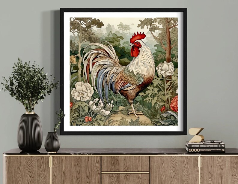 Kitchen Wall Decor Rooster Painting Art Print, Square Wall Art, Gift Ideas image 4