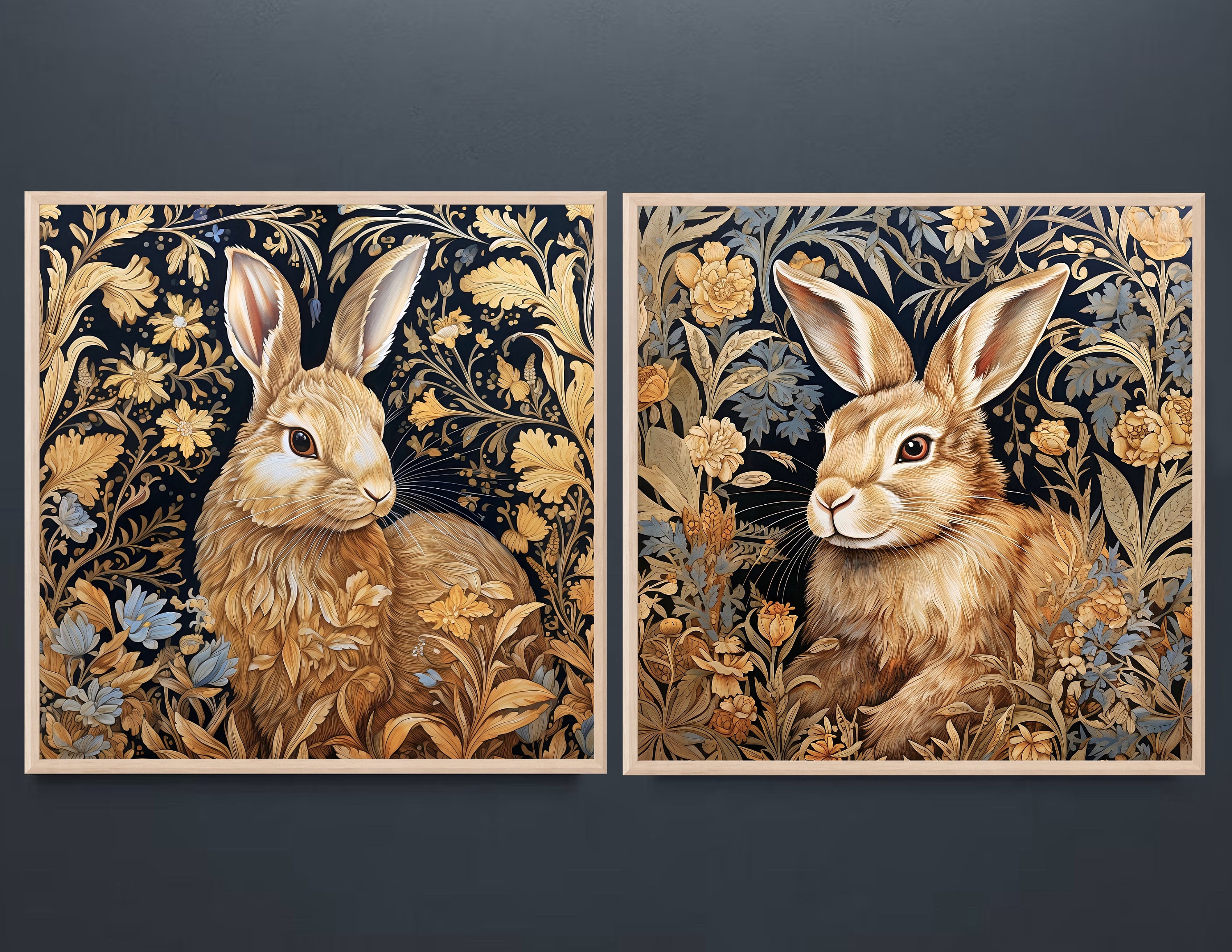 Printable Rabbit Paintings, Set of 2 Art Prints, Animal Prints, Bunny ...