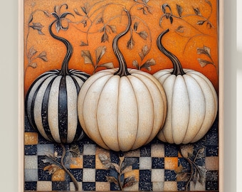Pumpkin Fall Print, Seasonal Autumn Artwork, Home Decor Gift Art