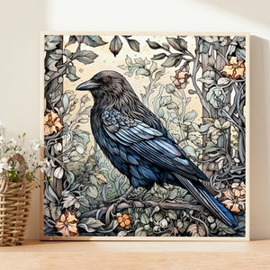 Crow Digital Download, Crow lover art, Crow wall art, Black raven watercolor print, Crow printable art,  Crow printable watercolor painting