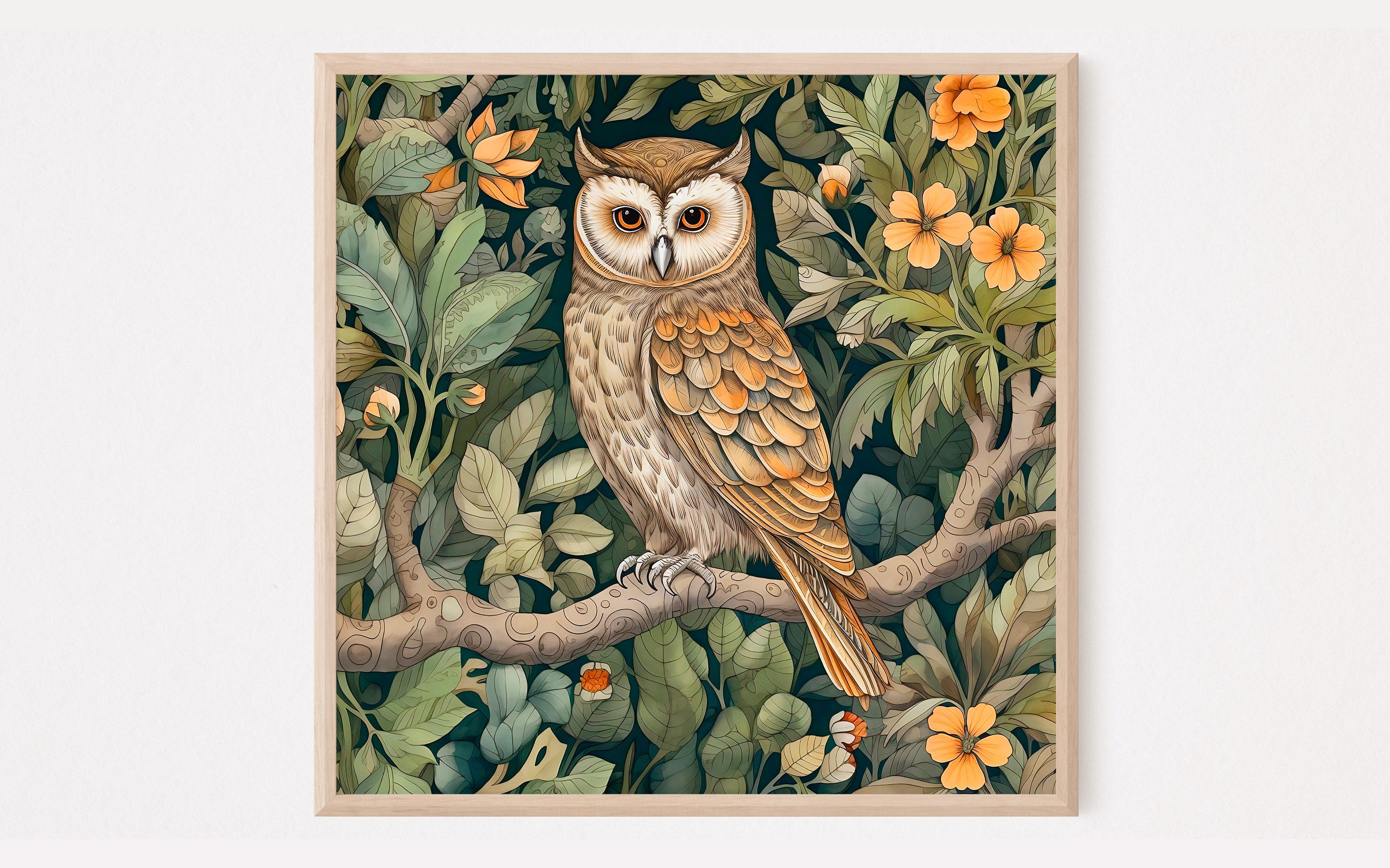 William Morris Inspired Owl Art Print, Bird Print, Owl Wall Art, Forest Print, Owl Gift, Owl Poster,