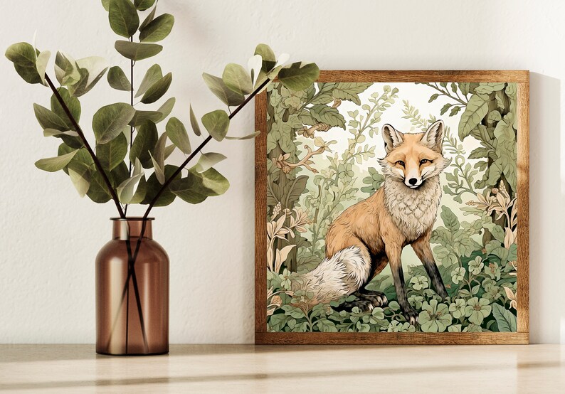 Fox Wall Art, Wildlife Painting, Soft Home Decor, Woodland Wall Art, Rustic Home Decor, Fox Printable Art, Red Fox Art image 9