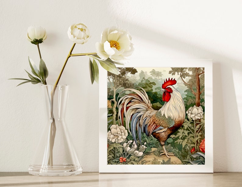 Kitchen Wall Decor Rooster Painting Art Print, Square Wall Art, Gift Ideas image 7