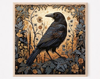 Crow Art Print, Decorative Art, Art Poster Print, Vintage Poster, Crow Painting, Dark Academia, Halloween Art, Victorian Crow Art