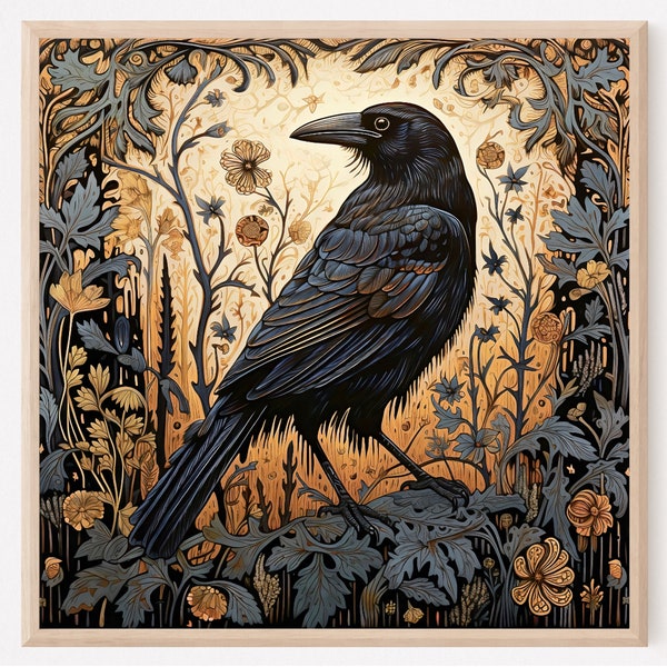 Crow Art Print, Decorative Art, Art Poster Print, Vintage Poster, Crow Painting, Dark Academia, Halloween Art, Victorian Crow Art