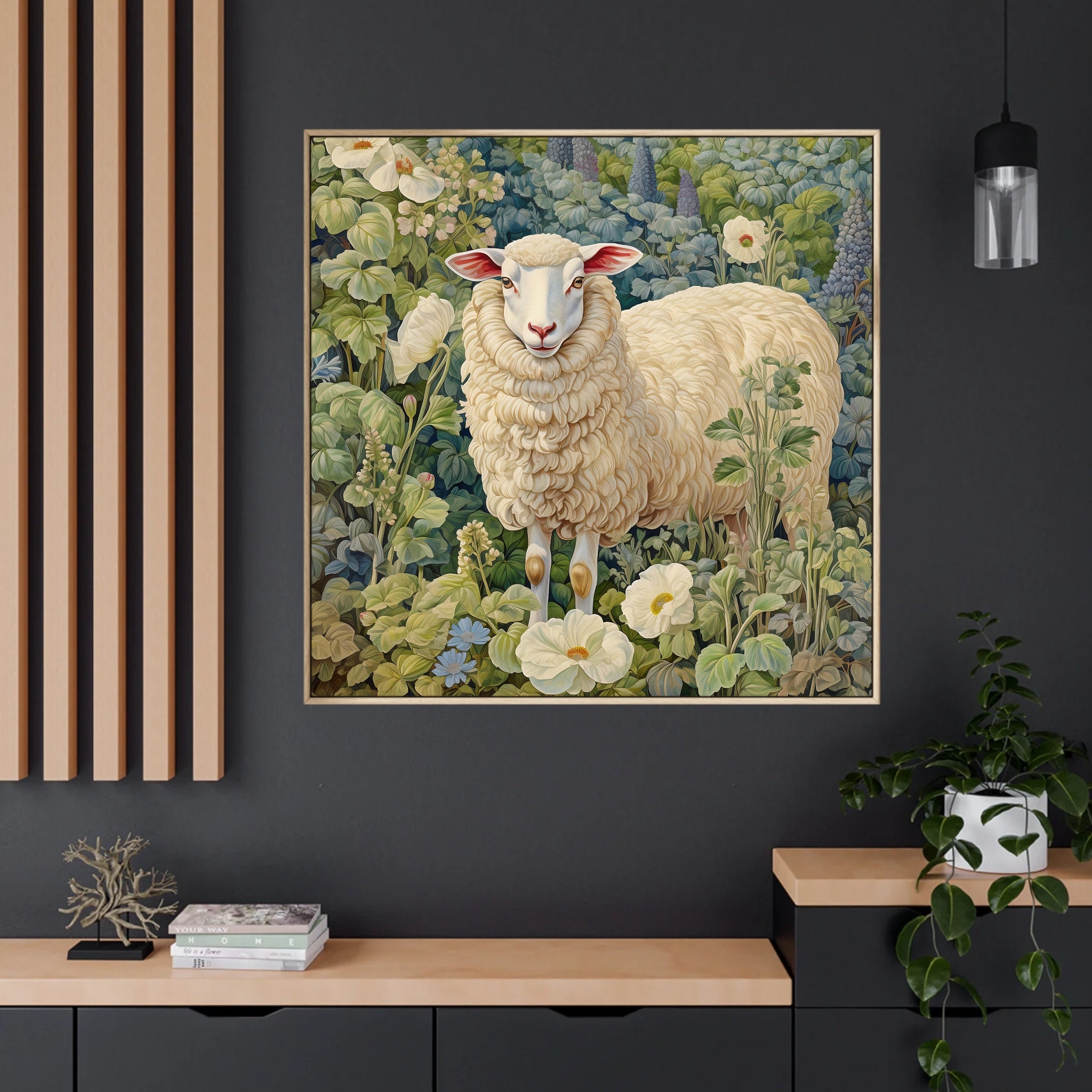Sheep in Garden Printable Painting Vintage Sheep Painting Print Digital ...