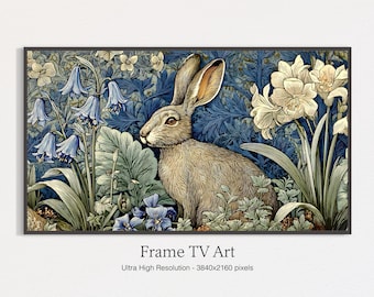 Digital Rabbit Art for Frame TV | Bunny in Garden Landscape | Wildflowers Samsung TV Art Download