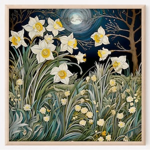 William Morris inspirierter Narzissenblumen Gemäldedruck, florales dekoratives Poster, Cottagecore, botanische Wandkunst, Geschenk