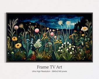 Wildflowers at Night Painting Instant Digital Download Frame TV | Vintage Landscape Field Print |Spring Frame TV Art