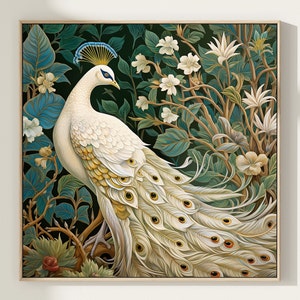 Peacock Bird Art, Bird Wall Art, White Peacock Print, Printable Art, Vintage style Print, Farmhouse Decor, Modern Wall Art