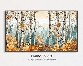 Marco de TV Samsung Arte. árboles De Abedul En Otoño. Otoño Otoño Pintura. Arte de marco de TV. Descarga digital instantánea