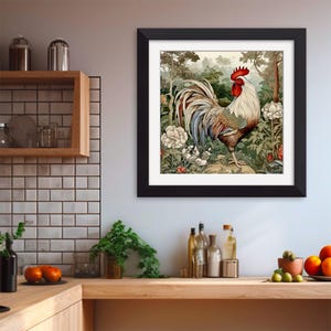 Kitchen Wall Decor Rooster Painting Art Print, Square Wall Art, Gift Ideas image 8