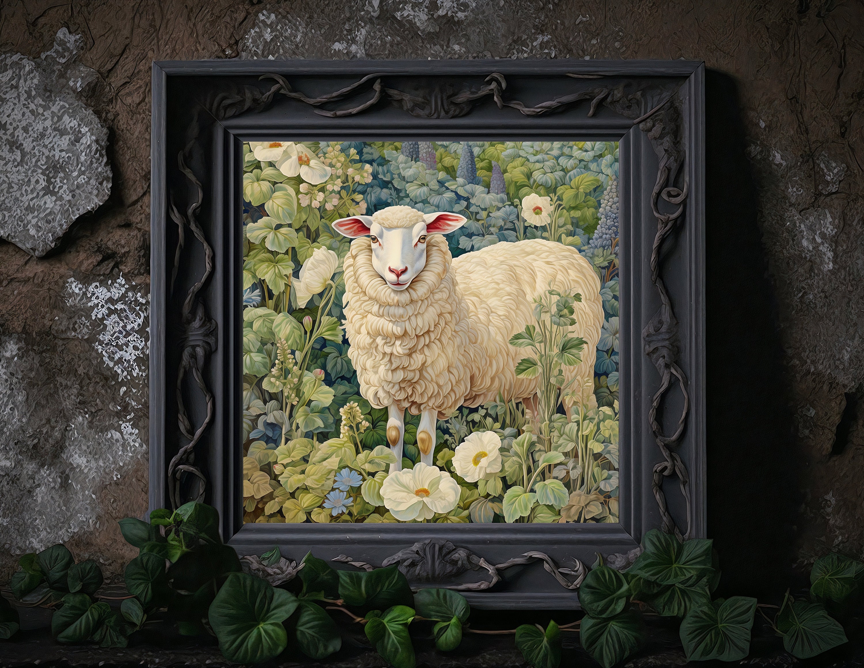 Sheep in Garden Printable Painting Vintage Sheep Painting Print Digital ...