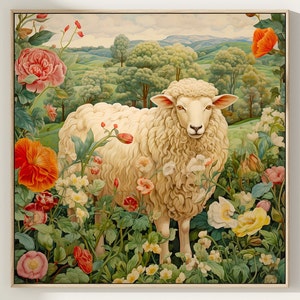Sheep in Garden Printable Painting Vintage Sheep Painting Print Digital ...