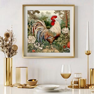 Kitchen Wall Decor Rooster Painting Art Print, Square Wall Art, Gift Ideas image 3