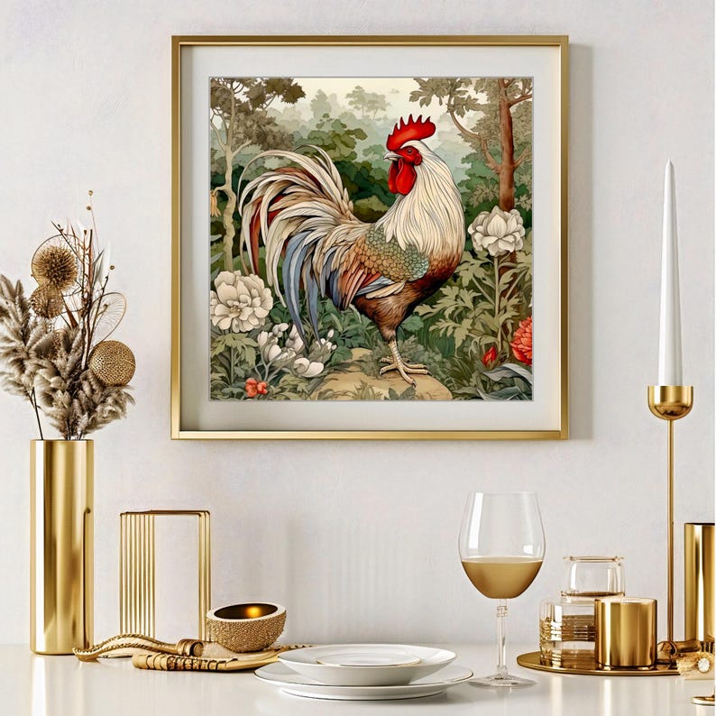 Kitchen Wall Decor Rooster Painting Art Print, Square Wall Art, Gift Ideas image 3