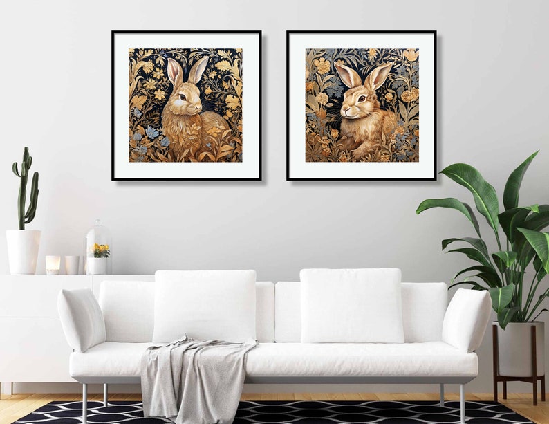 Printable Rabbit Paintings, Set of 2 Art Prints, Animal Prints, Bunny ...