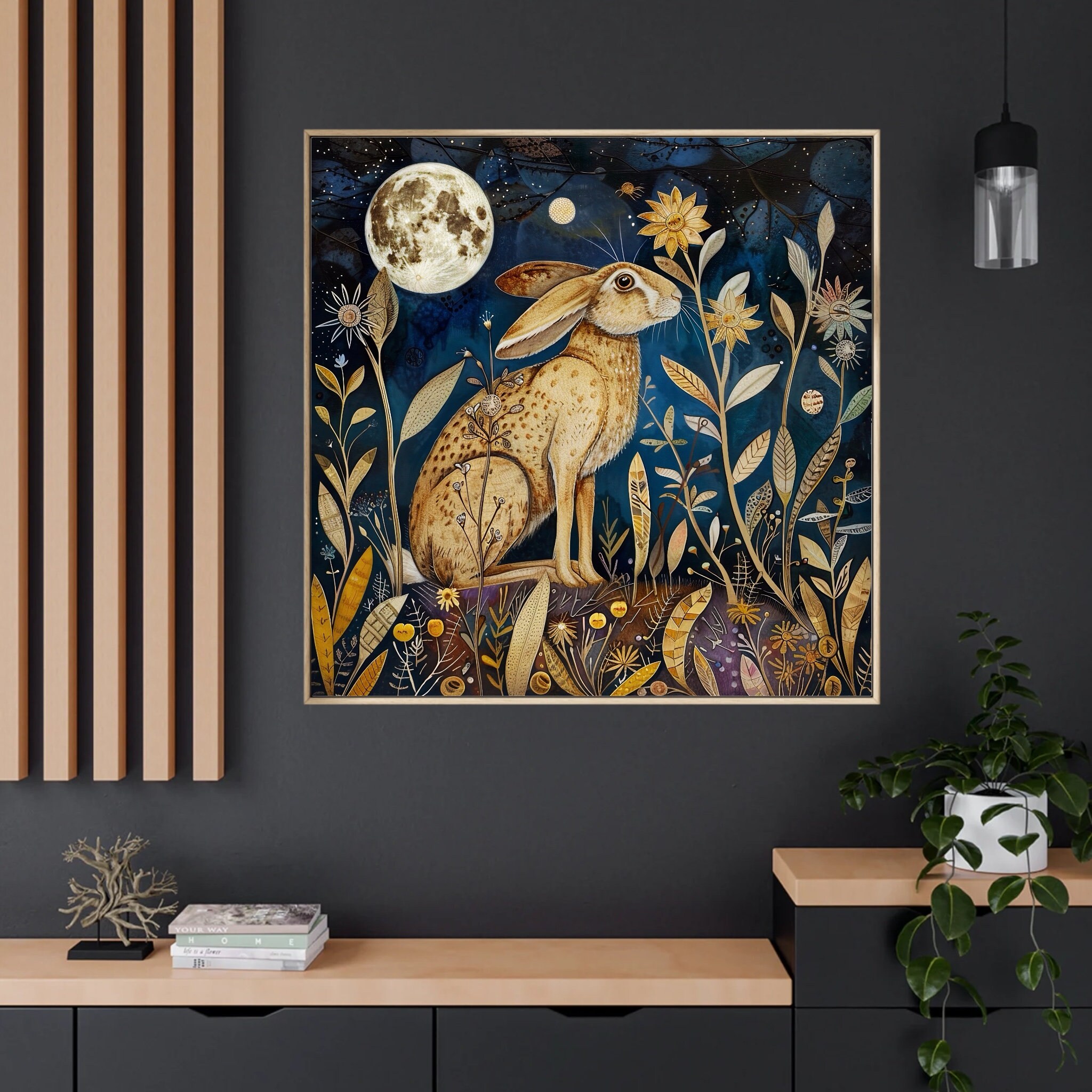 Moon Watching Hare in the Style of William Morris Art Print - Etsy