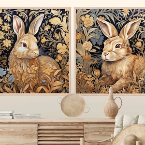 Printable Rabbit Paintings, Set of 2 Art Prints, Animal Prints, Bunny ...