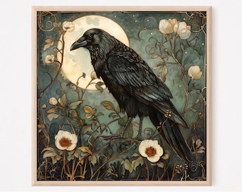 Crow and Moon - Art Print
