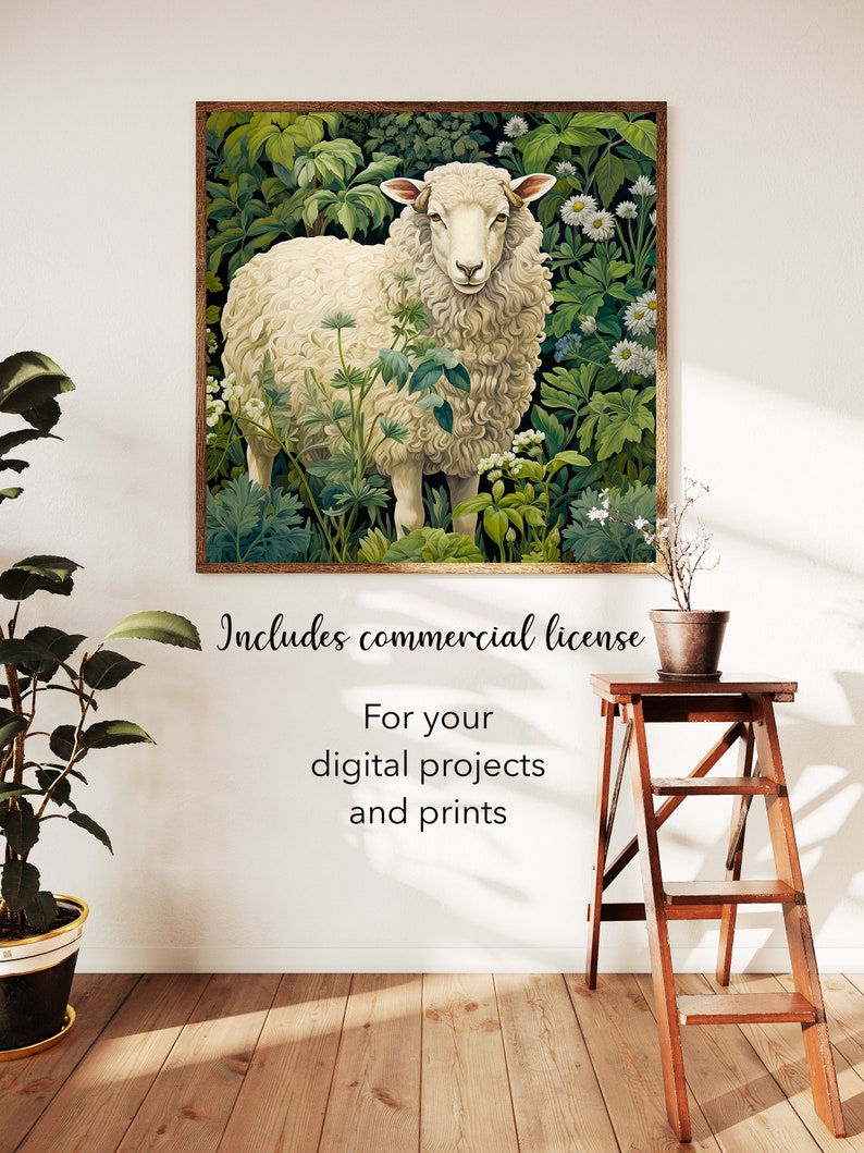 Sheep in Garden Printable Painting Vintage Sheep Painting Print Digital ...