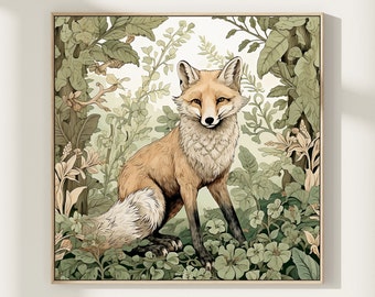 Fox Wall Art, Wildlife Painting, Soft Home Decor, Woodland Wall Art, Rustic Home Decor, Fox Printable Art, Red Fox Art