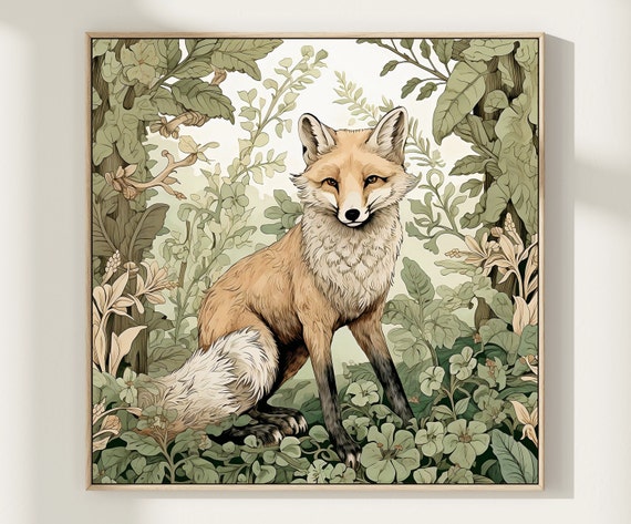 Fox Wall Art, Wildlife Painting, Soft Home Decor, Woodland Wall Art, Rustic Home Decor, Fox Printable Art, Red Fox Art