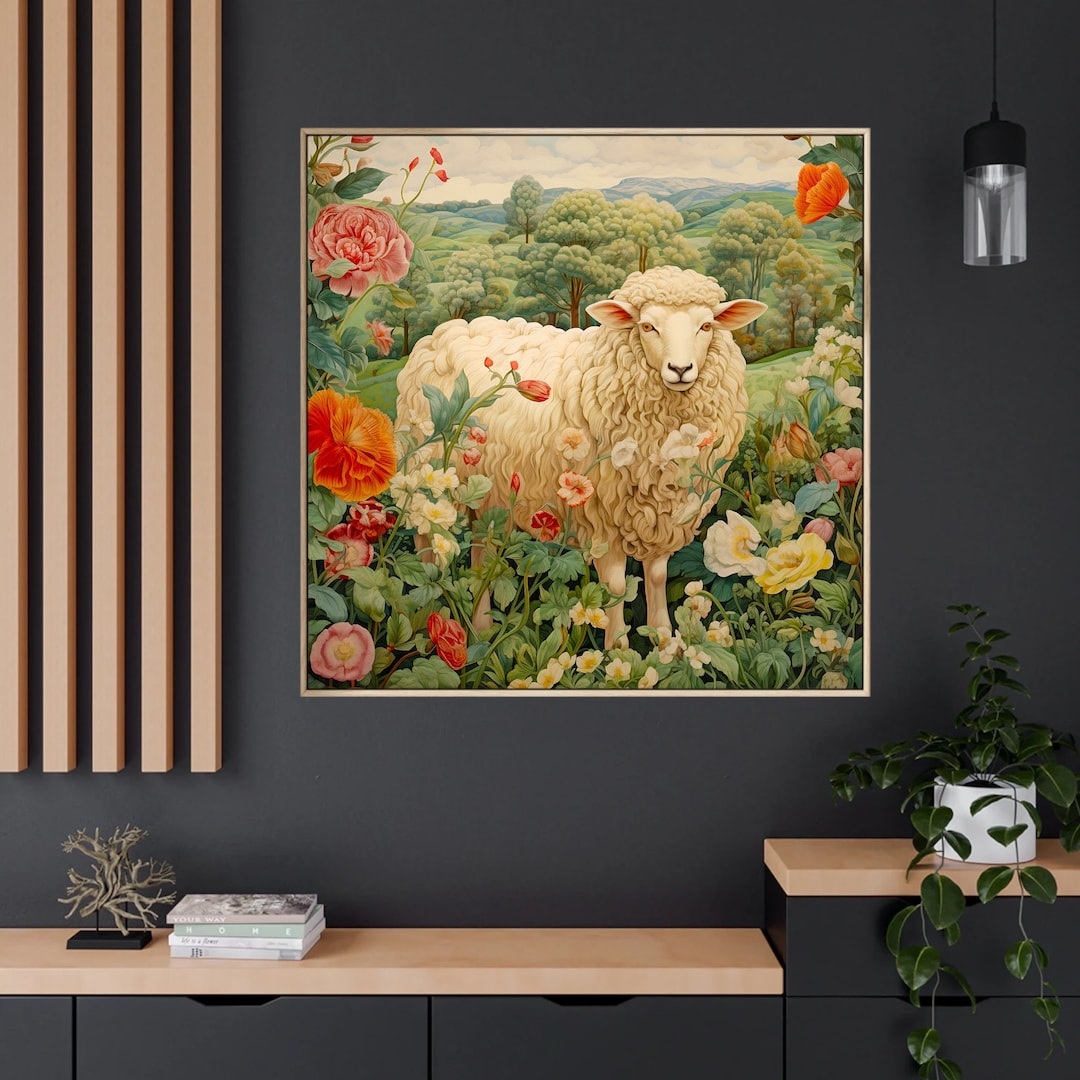 Sheep in Garden Printable Painting Vintage Sheep Painting Print Digital ...