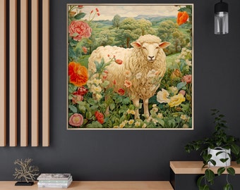 Sheep in Garden Printable Painting Vintage Sheep Painting Print Digital Print Farm Animal Painting Neutral Painting Downloads
