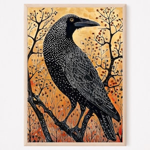 Crow Nature Print - Bird Print - Vintage Style Art - Witchy Cottagecore Art - Gothic Raven Wall Décor