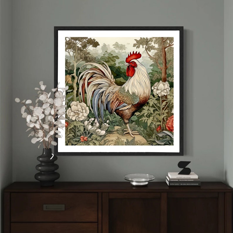 Kitchen Wall Decor Rooster Painting Art Print, Square Wall Art, Gift Ideas image 9