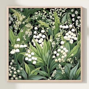 Lily of the Valley Art Print, Dark Wall Art, Royalcore Poster, Flowers Lover Gift, Square Floral Print, Home Decor Gift