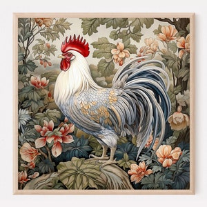 Kitchen Wall Decor Rooster Cottagecore Vintage Painting Print Home Decor Gift