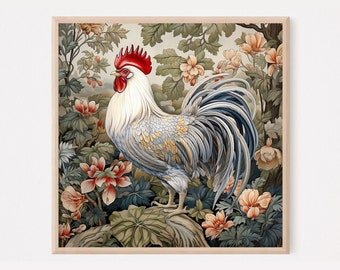 Kitchen Wall Decor Rooster Cottagecore Vintage Painting Print Home Decor Gift