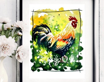 Rooster Art Chicken,Original ,Watercolor Painting, Art print from my original watercolor painting