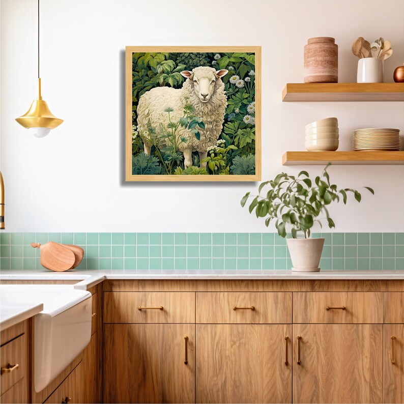 Sheep in Garden Printable Painting Vintage Sheep Painting Print Digital ...
