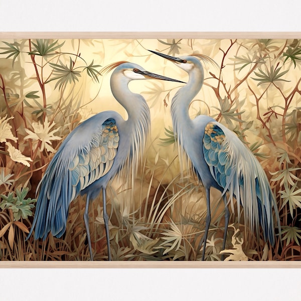 Heron Print, Birds Painting, Vintage Style Poster Wall Art Decor, Great Blue Heron Artwork, Bird Lover Gift