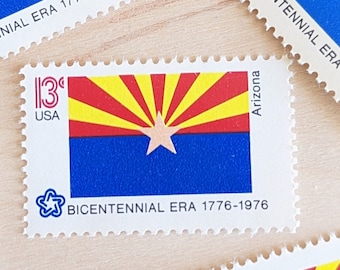 10 Arizona State Flagge Briefmarken, Vintage unbenutzte USPS 13 Cent Briefmarken, 1976 gummierte Briefmarken