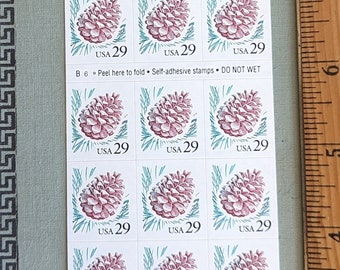 Foglio di 18 francobolli con pigne, francobolli statunitensi inutilizzati da 29 centesimi, 1993, francobolli da collezione d'epoca