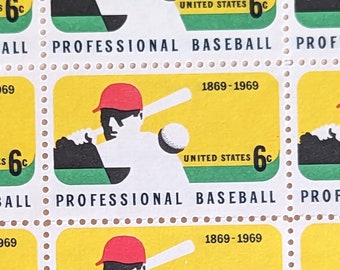 Hoja de 50 sellos de béisbol profesional, sellos antiguos sin usar de USPS de 6 centavos, 1969, engomados