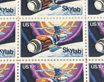 Sheet of 50 Skylab Stamps, Vintage Unused USPS 10 Cent Postage Stamps, 1974 Gummed