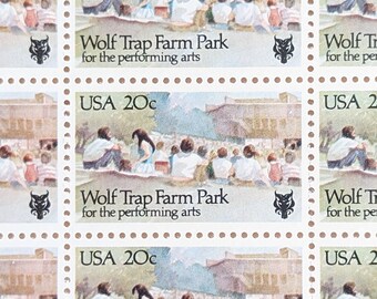 Bogen mit 50 Wolf Trap Farm Park Briefmarken, 1982 Unbenutzte Briefmarken, 20 Cent Briefmarken, Preforming Arts