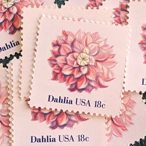 Conjunto de 10 sellos de dalia, antiguos, sin usar, de USPS, de 18 centavos, con motivos florales rosas, engomados.
