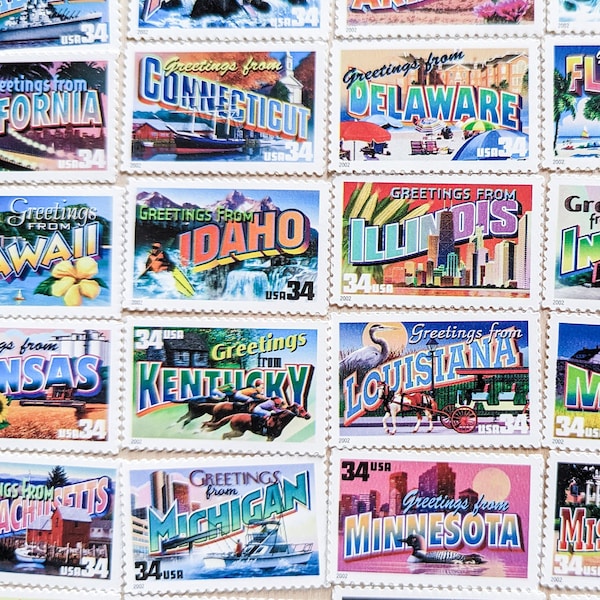 Choose Your State Greetings From. . . Vintage Style Postcard Postage Stamp, Vintage US Postage Stamp, 34 or 37 Cents, Travel Souvenir, 2002