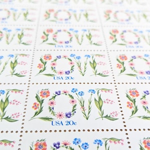 Sheet of 50, 20 Cent Floral Love Stamps, Botanical Unused Stamps, 1982, Flowers